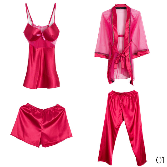Satin Lingerie Set With Chiffon Robe