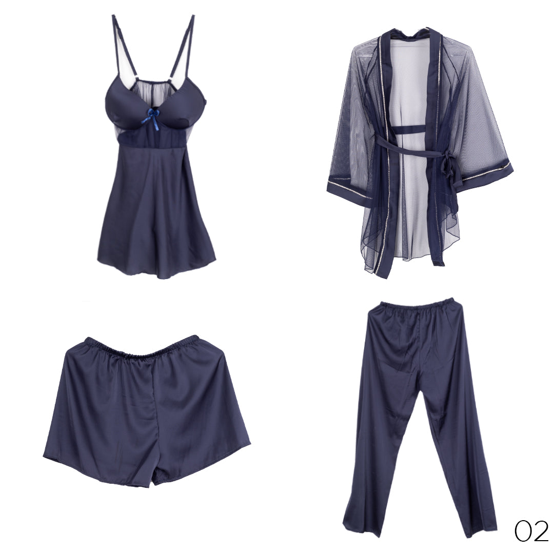 Satin Lingerie Set With Chiffon Robe