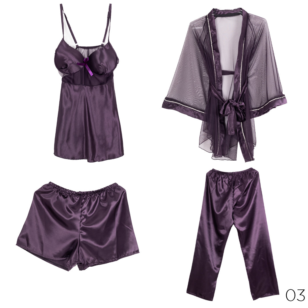 Satin Lingerie Set With Chiffon Robe