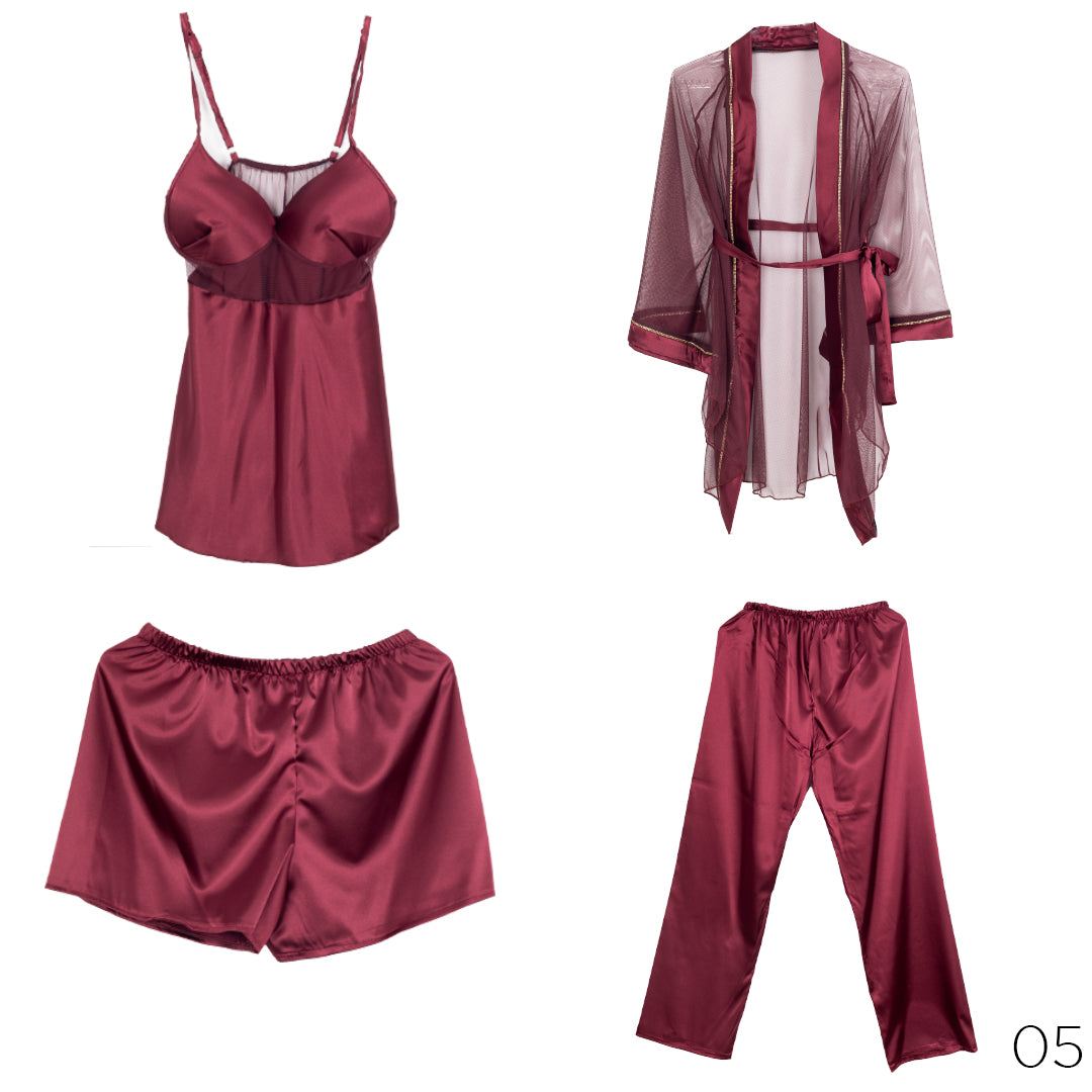 Satin Lingerie Set With Chiffon Robe