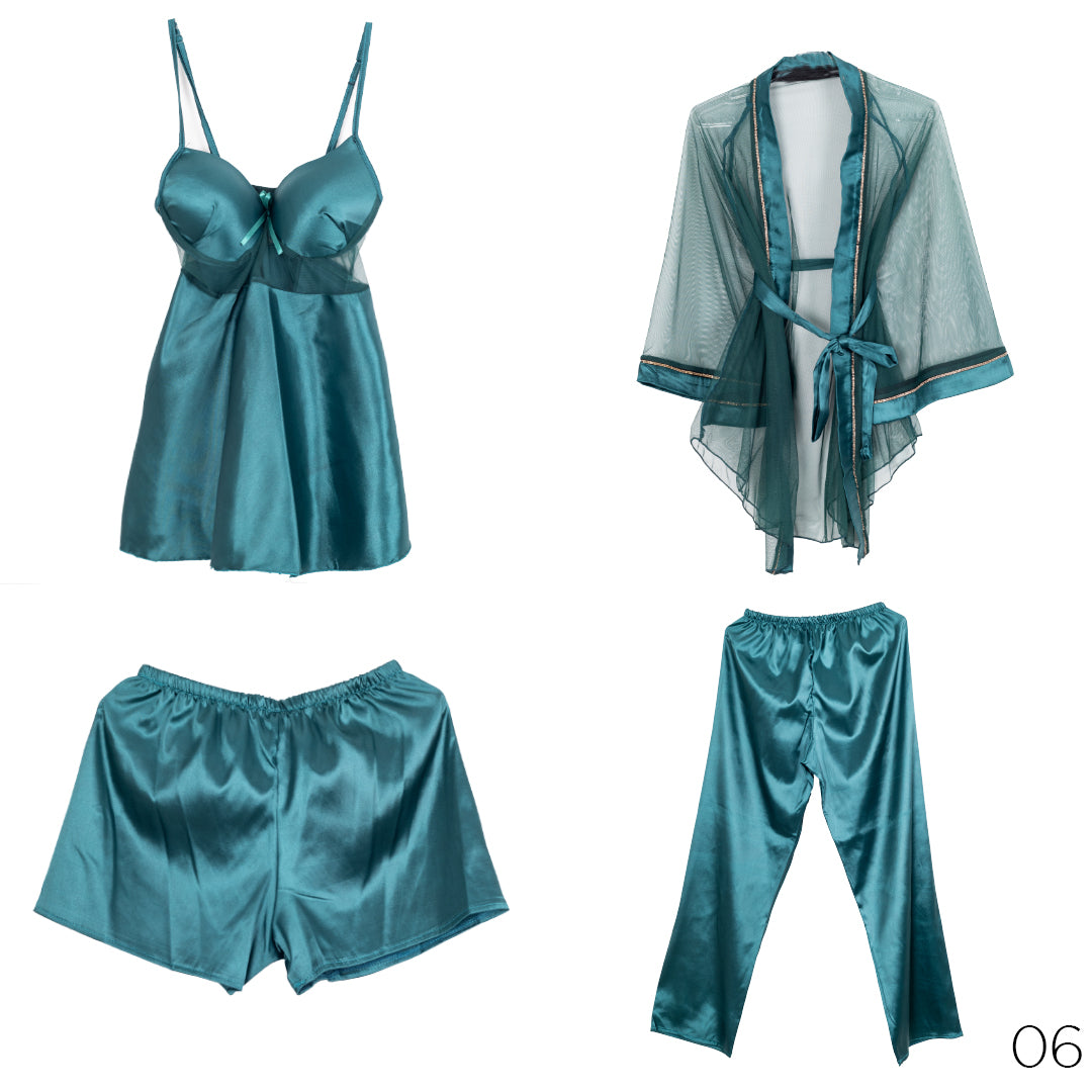 Satin Lingerie Set With Chiffon Robe