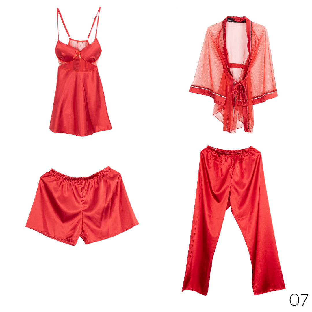 Satin Lingerie Set With Chiffon Robe