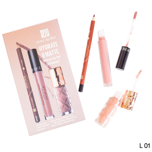 مجموعة "كونتور+أحمر شفاه+ملمع شفاه 3in1" (ROSE BERRY)