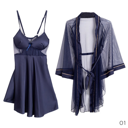 Satin Lingerie With Cheffon Robe