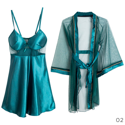 Satin Lingerie With Cheffon Robe