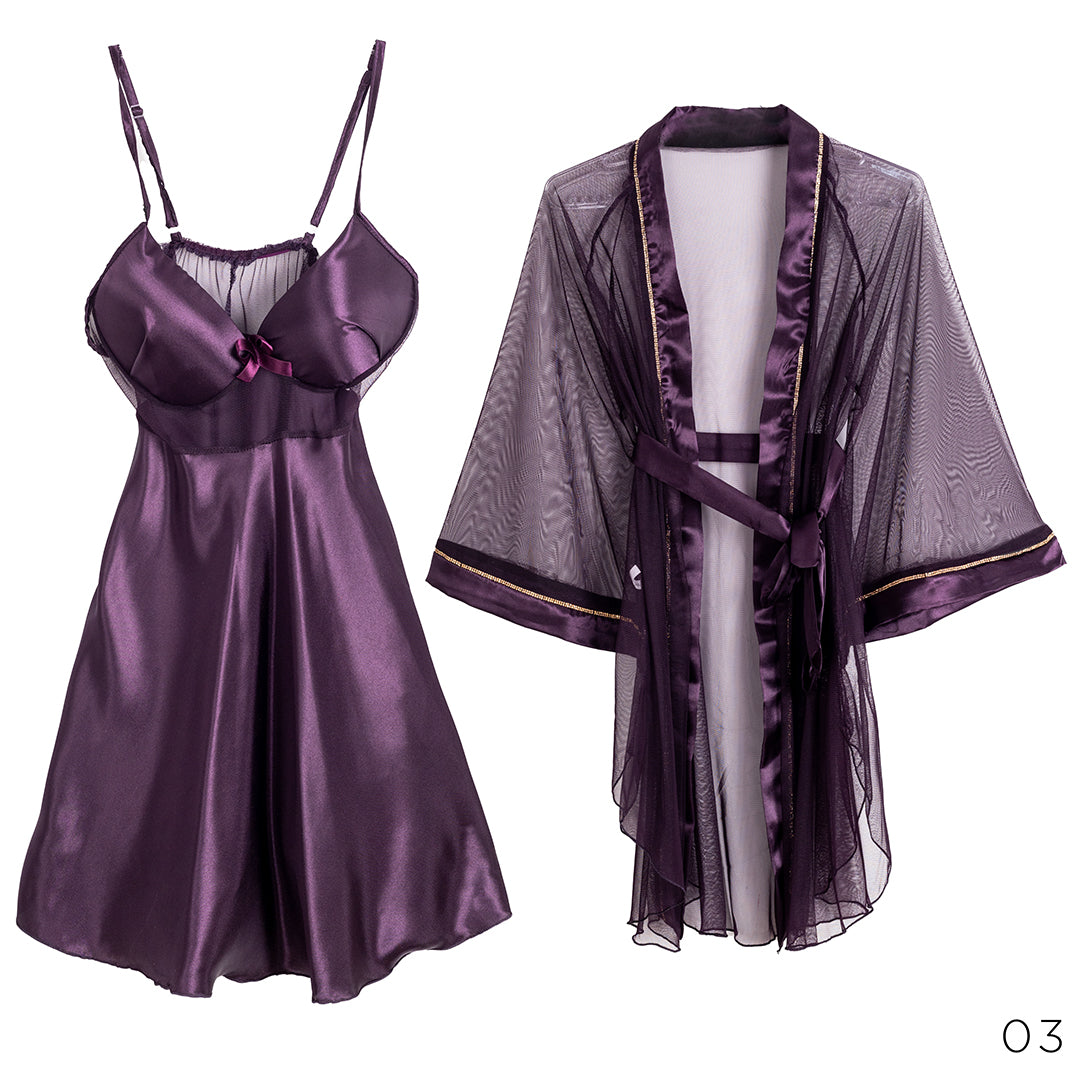 Satin Lingerie With Cheffon Robe