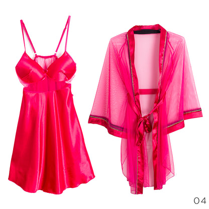 Satin Lingerie With Cheffon Robe