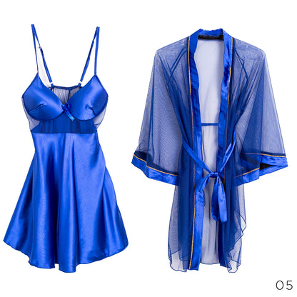 Satin Lingerie With Cheffon Robe