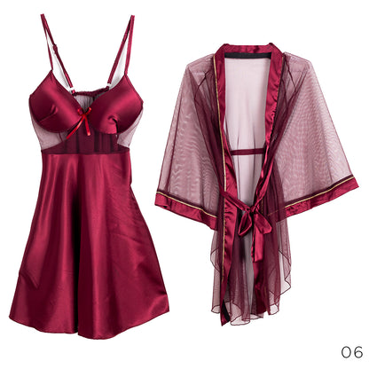 Satin Lingerie With Cheffon Robe