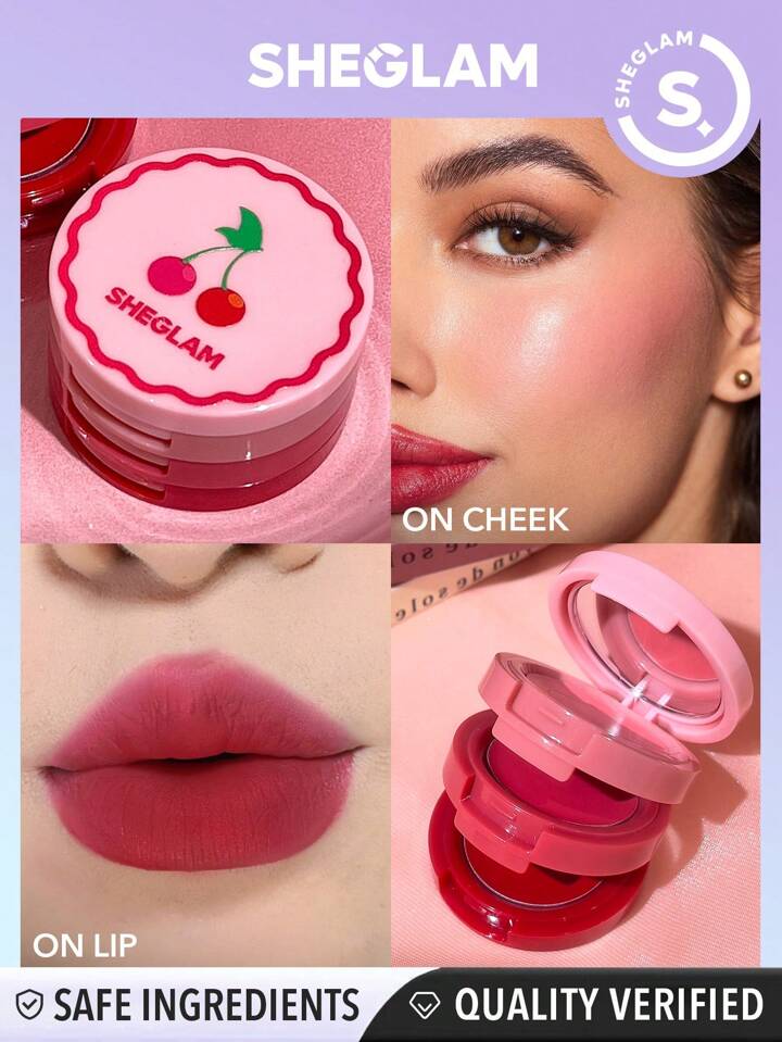 أحمر الشفاه والخدود أصلي Sheglam Very Cherry Cheek&Lip Cream Stack