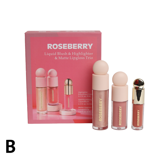 Liquid blush & Highlighter & Matte Lipgloss Trio By ROSE BERRY
