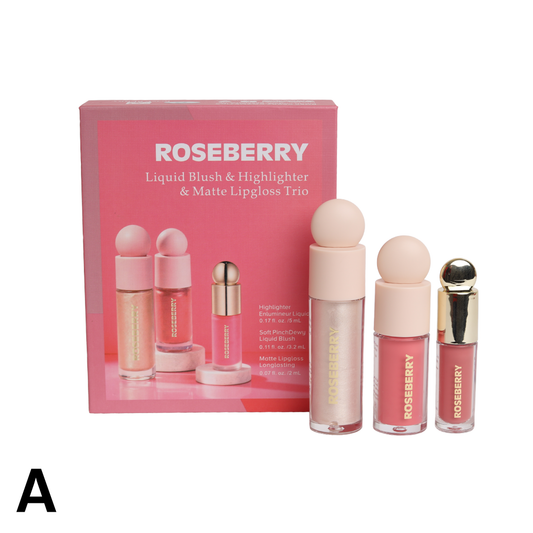 Liquid blush & Highlighter & Matte Lipgloss Trio By ROSE BERRY
