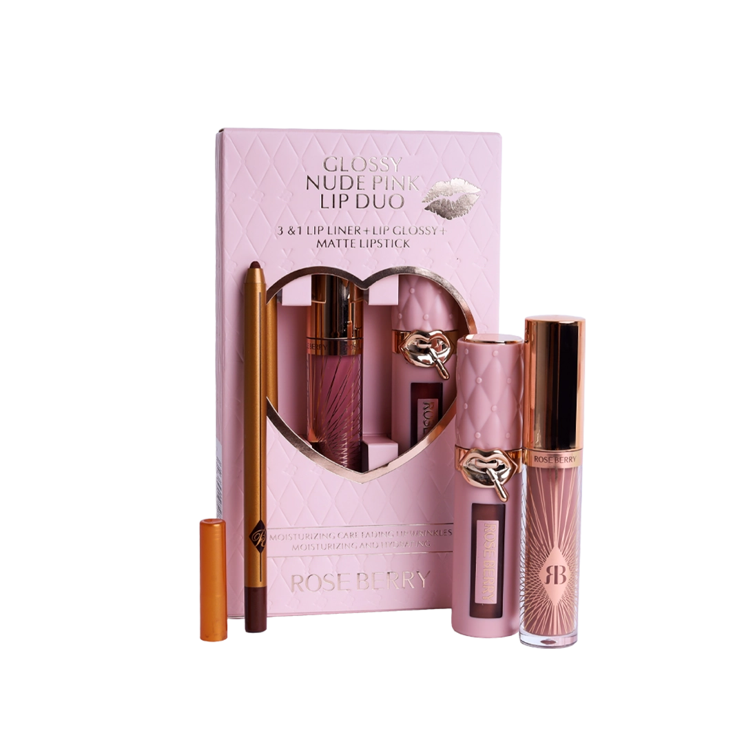 3 in 1 Lip Liner + Lip Gloss + Matte Lipstick By Rose Berry
